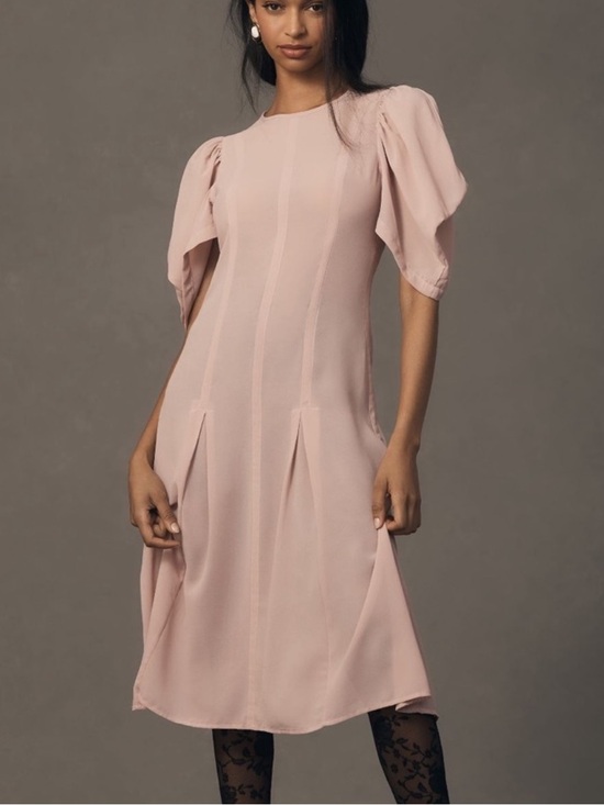 Anthropologie Dresses & Skirts - Anthropologie Blush Pink Midi Dress with Puff Sleeves